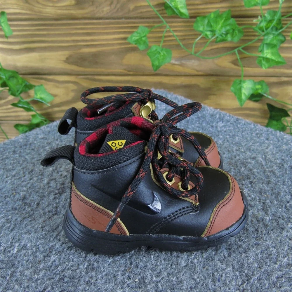 Nike‎ Boys Bootie ACG Sz T 3.5 Medium Black Synthetic Lace Up